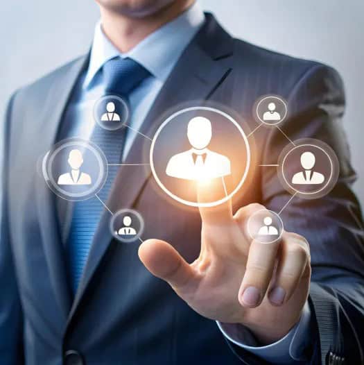 Businessman connecting professionals virtually – Executive Search Firm services.
