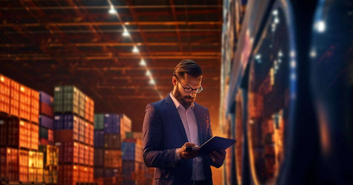 A consultant in a warehouse reviews data, representing What is a Supply Chain Executive Search Consultant.