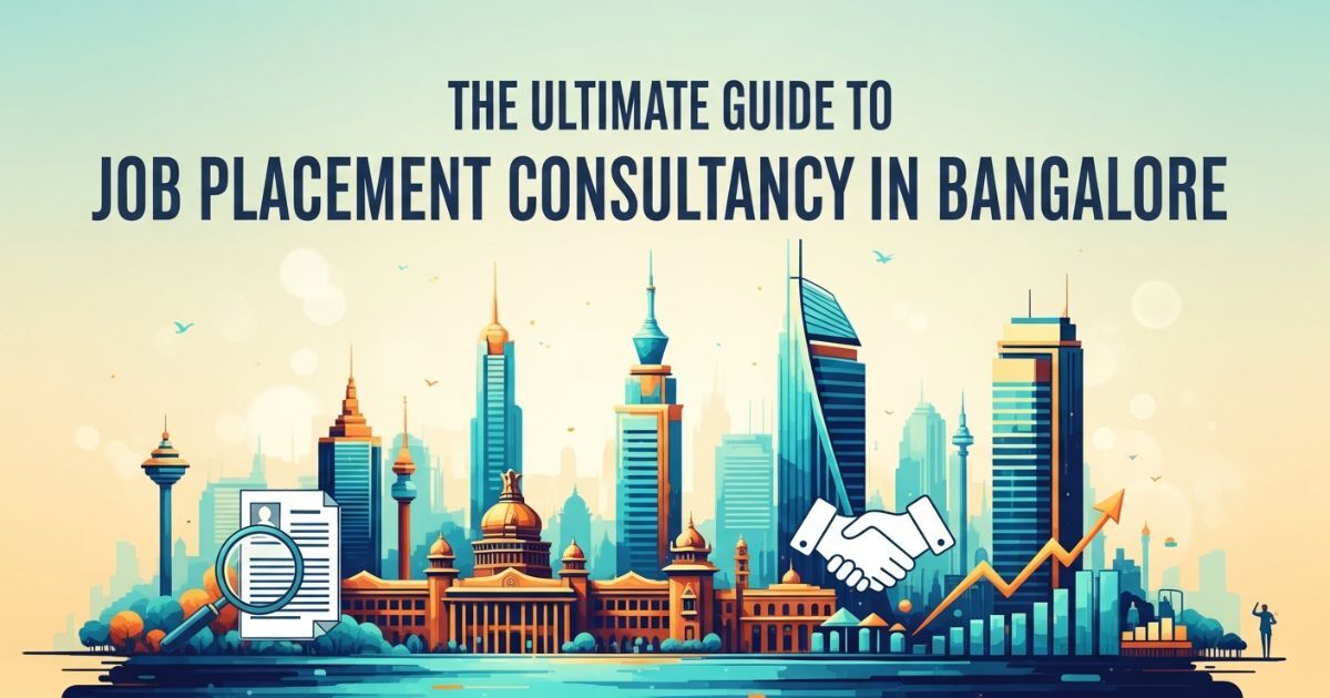 Illustration showing job placement consultancy in Bangalore connecting companies and job seekers