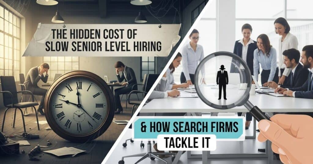 Hidden cost of slow senior level hiring and how search firms tackle executive hiring challenges.