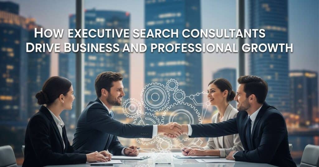 Business professionals meeting as Executive Search Consultants supporting talent hiring and growth.