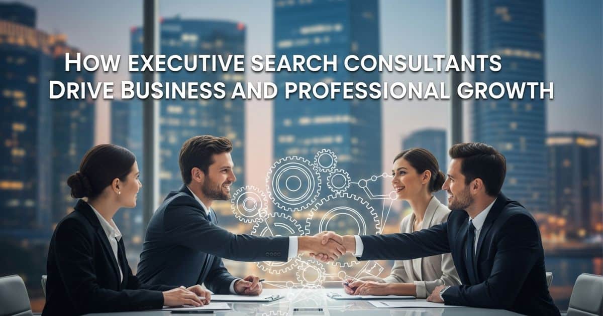Business professionals meeting as Executive Search Consultants supporting talent hiring and growth.